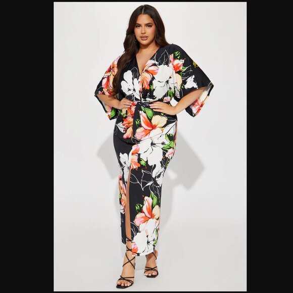 NWT Fashion Nova Plus Size Black Floral Heather Maxi Dress - Picture 1 of 6